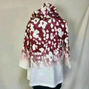 Christopher & Banks Medium Petite Hoodie Jacket Zipper 3/4 Sleeve Abstract Print